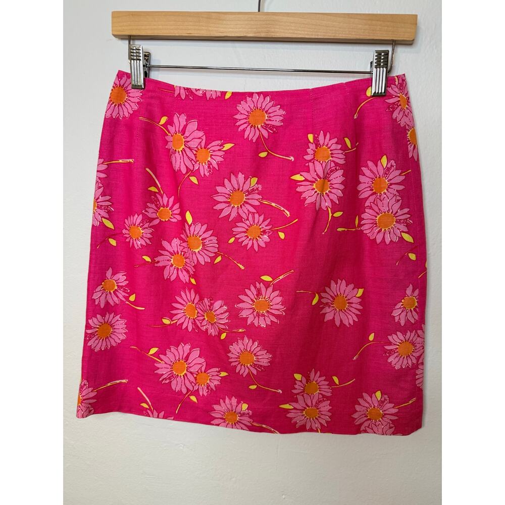 Vintage Lilly Pulitzer Pink Floral Linen Blend Mini Skirt Size 6 Made in USA